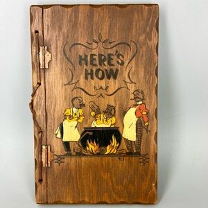 Vintage Cocktail Recipe Book Here's How Wooden Cover 1941 Whitfield Drinks